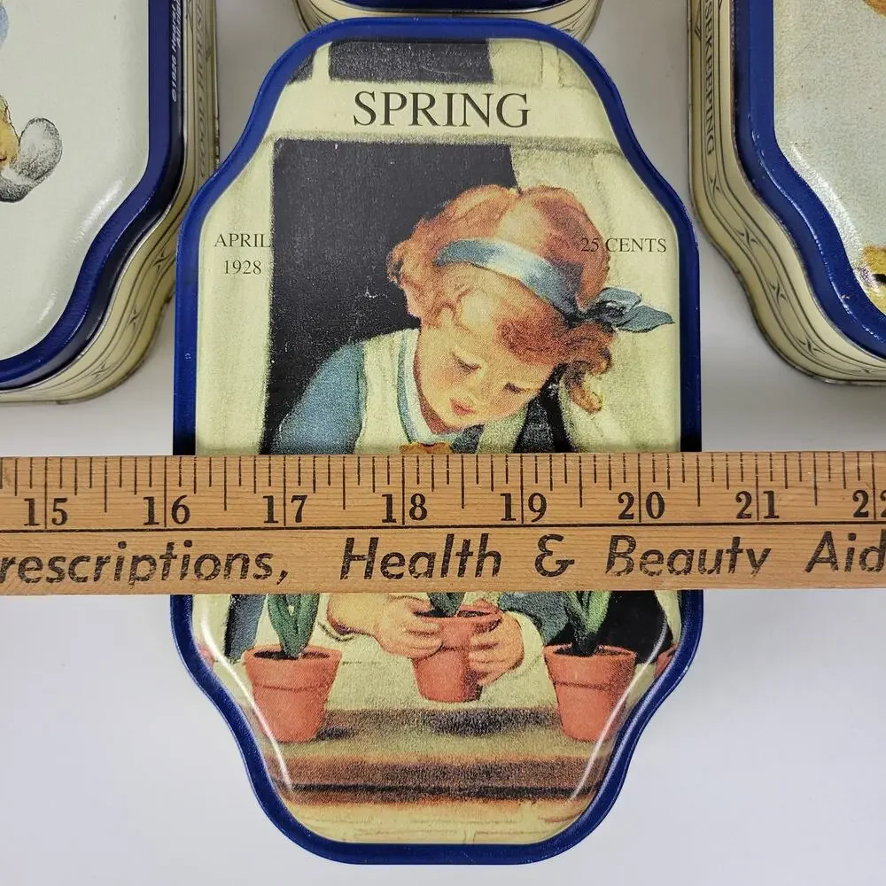 Vintage Good Housekeeping 4 Seasons Metal Tins Spring Summer Autumn Winter 4 pcs